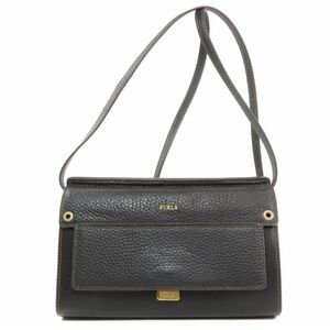 Furla Dark Black Pebble Leather Shoulder Bag | Crossbody Wallet Purse Authentic